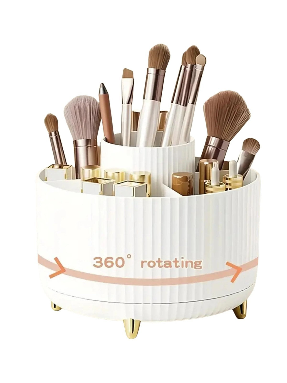 360° Rotating Makeup Organizer with 5 Compartments - Plastic Cosmetic Storage