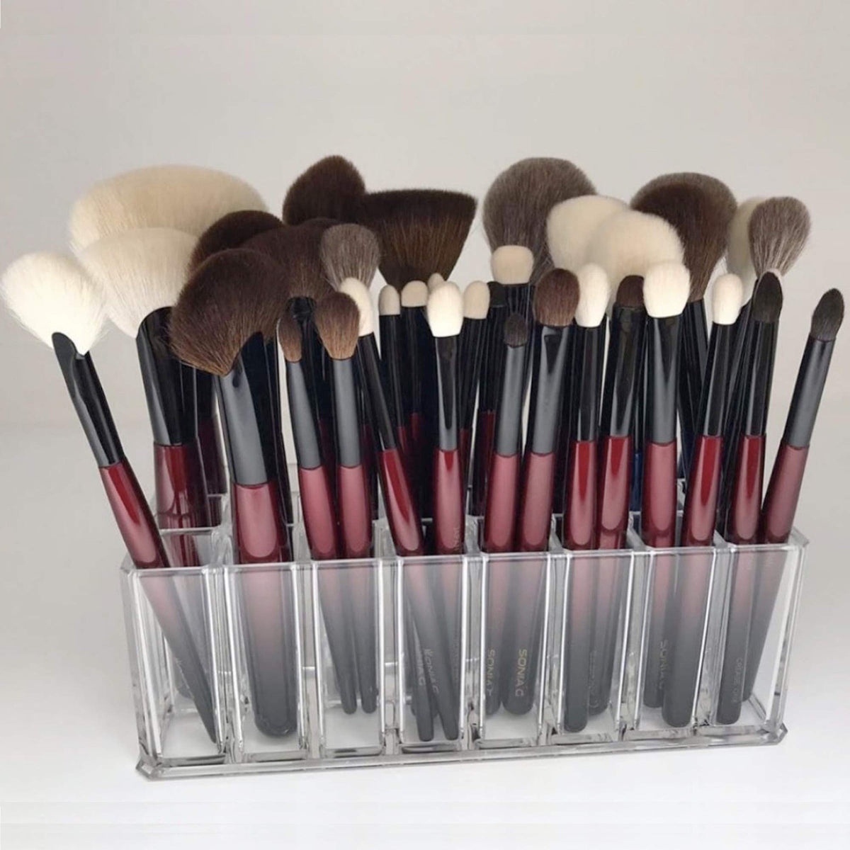 Acrylic Makeup Brush Organizer - 24 Slot Cosmetic Storage for Beauty Tools