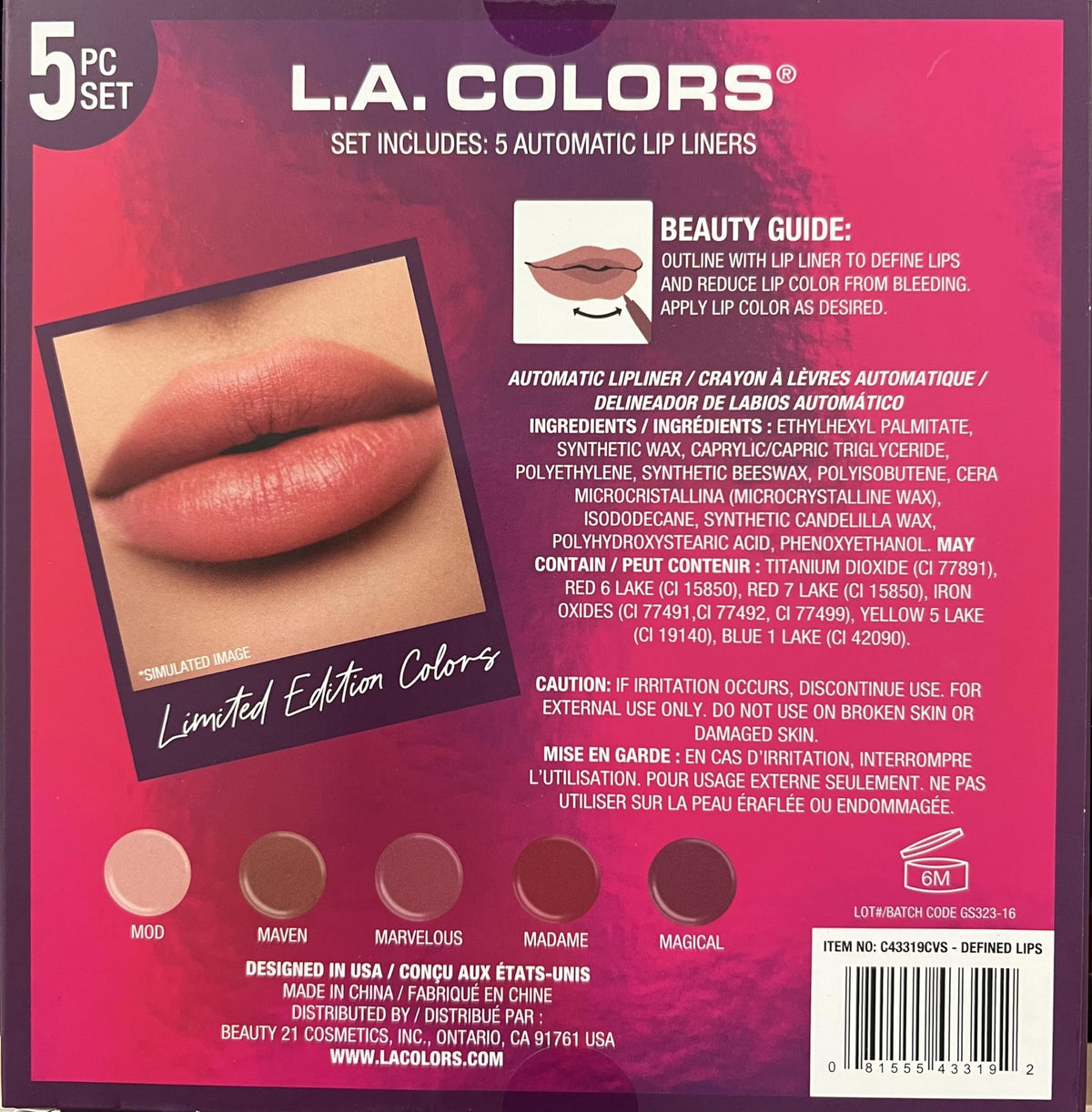 Lip Liner Set - Automatic, 5 Pieces, Defined Lips Makeup