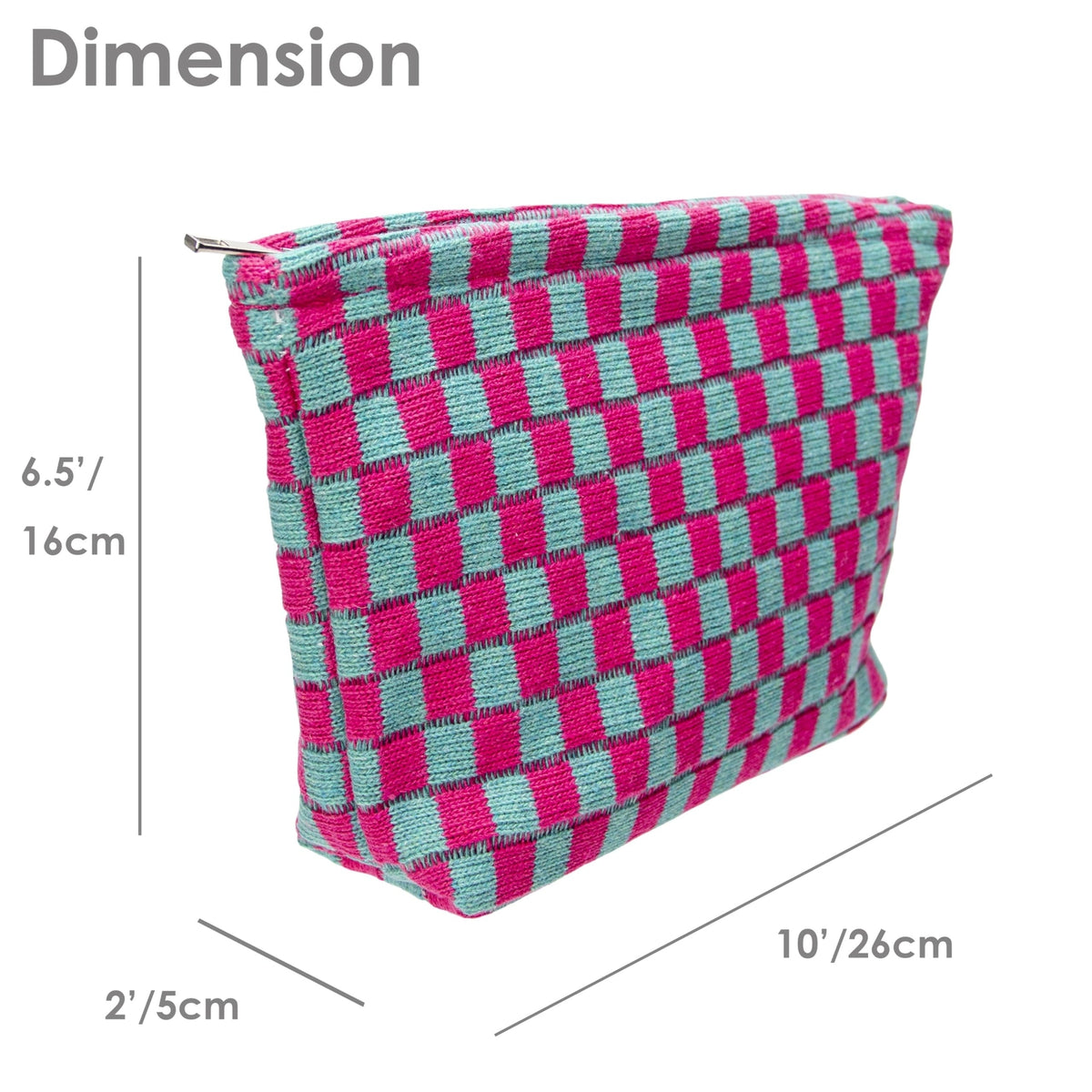 Large Checkered Makeup Bag with Zipper, Cosmetic Travel Pouch for Women