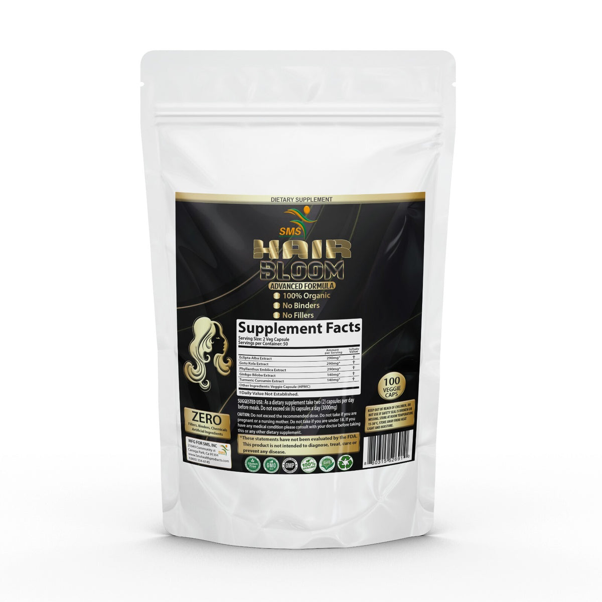 Hair Growth Supplement 100 Capsules - Natural Herbal Formula