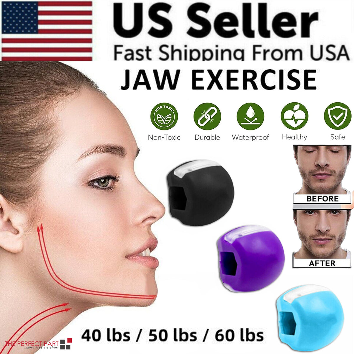 3-Pack Jawline Exerciser Set with Resistance Levels for Face Toning & Neck Workout