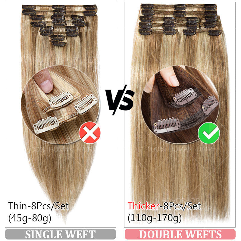 Full Head Clip-In Human Hair Extensions Double Weft Balayage - Thick & Natural