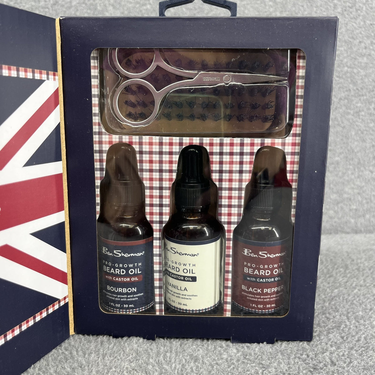 Beard Grooming Set with Oil, Brush, Scissors - 5 Piece Professional Kit