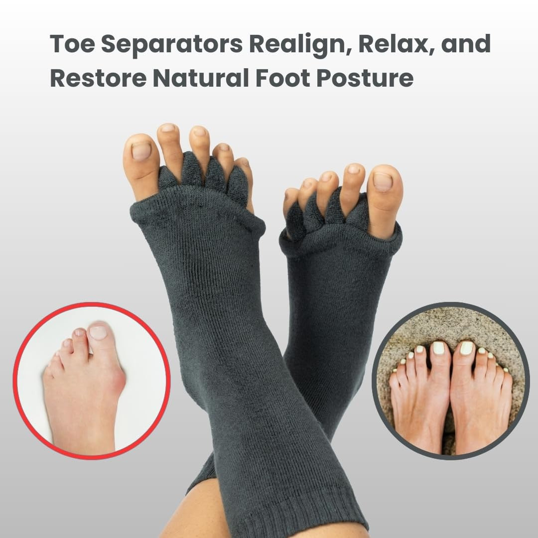 Toe Separator Socks for Bunion & Plantar Fasciitis Support - Grey, Unisex