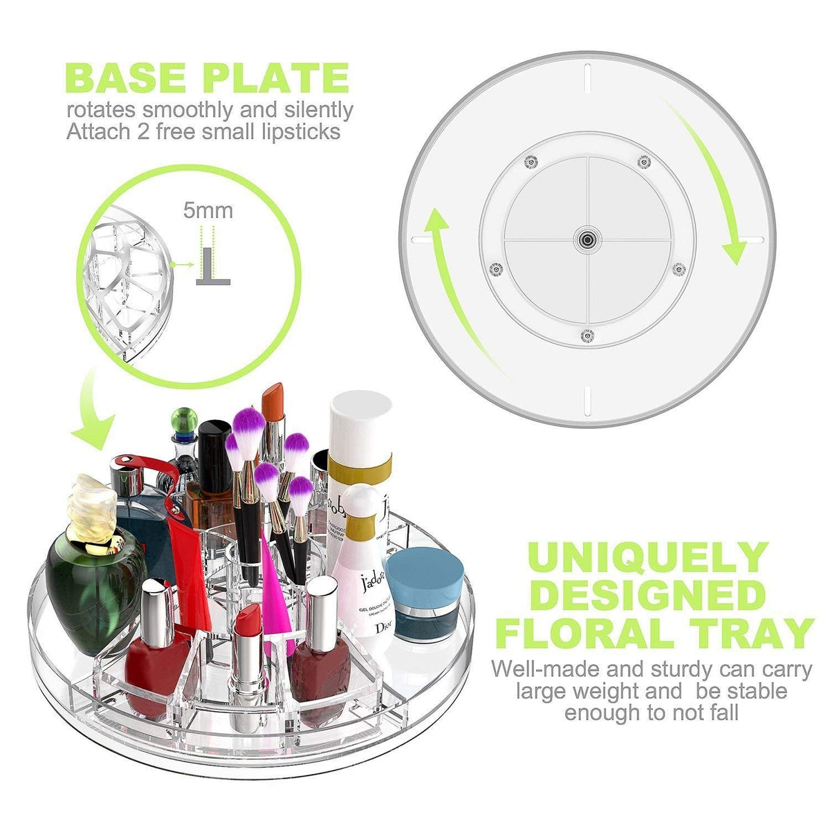 Large 8-Layer Rotating Makeup Organizer Stand - Clear Cosmetic Carousel