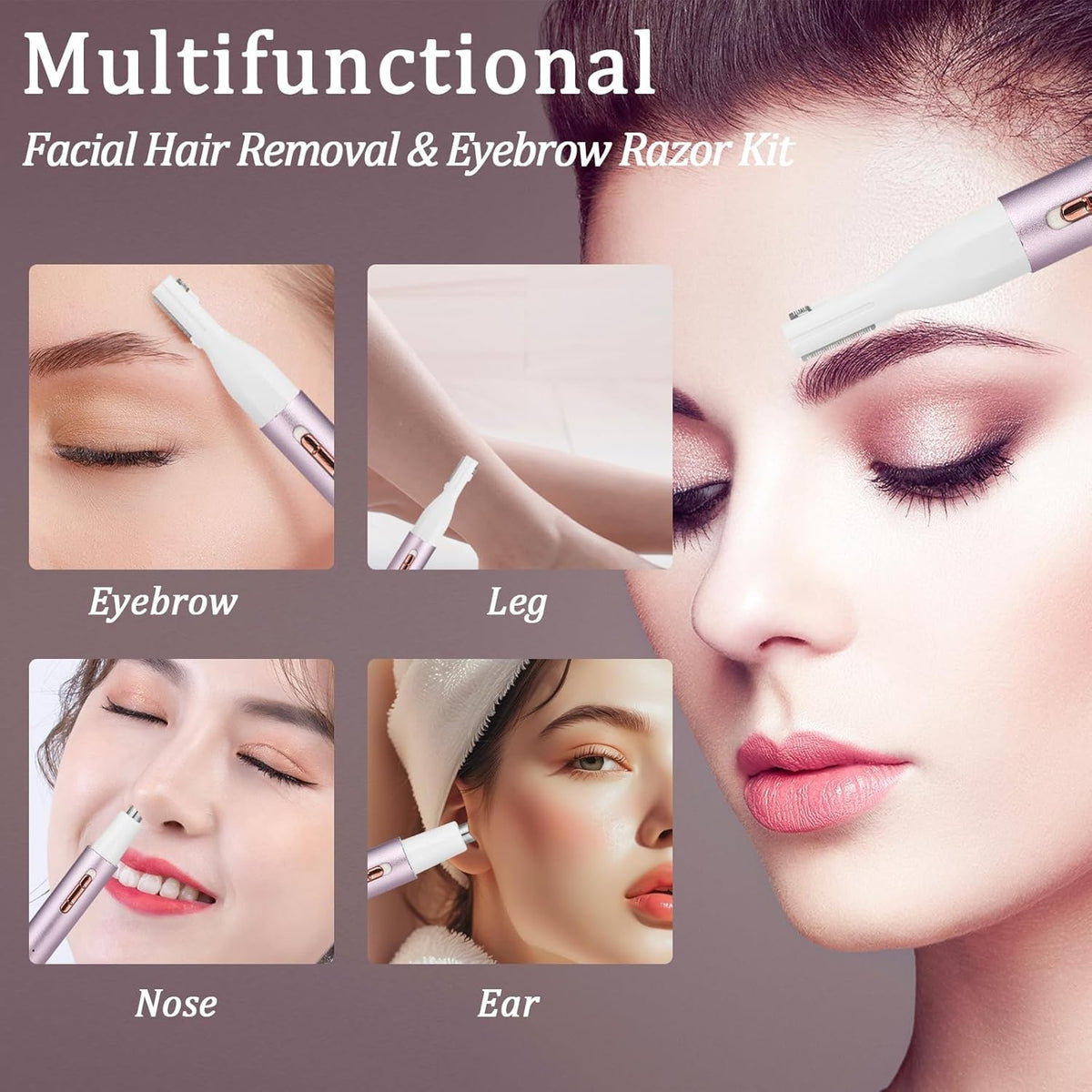 Rechargeable Nose and Ear Hair Trimmer for Men Women Painless Purple