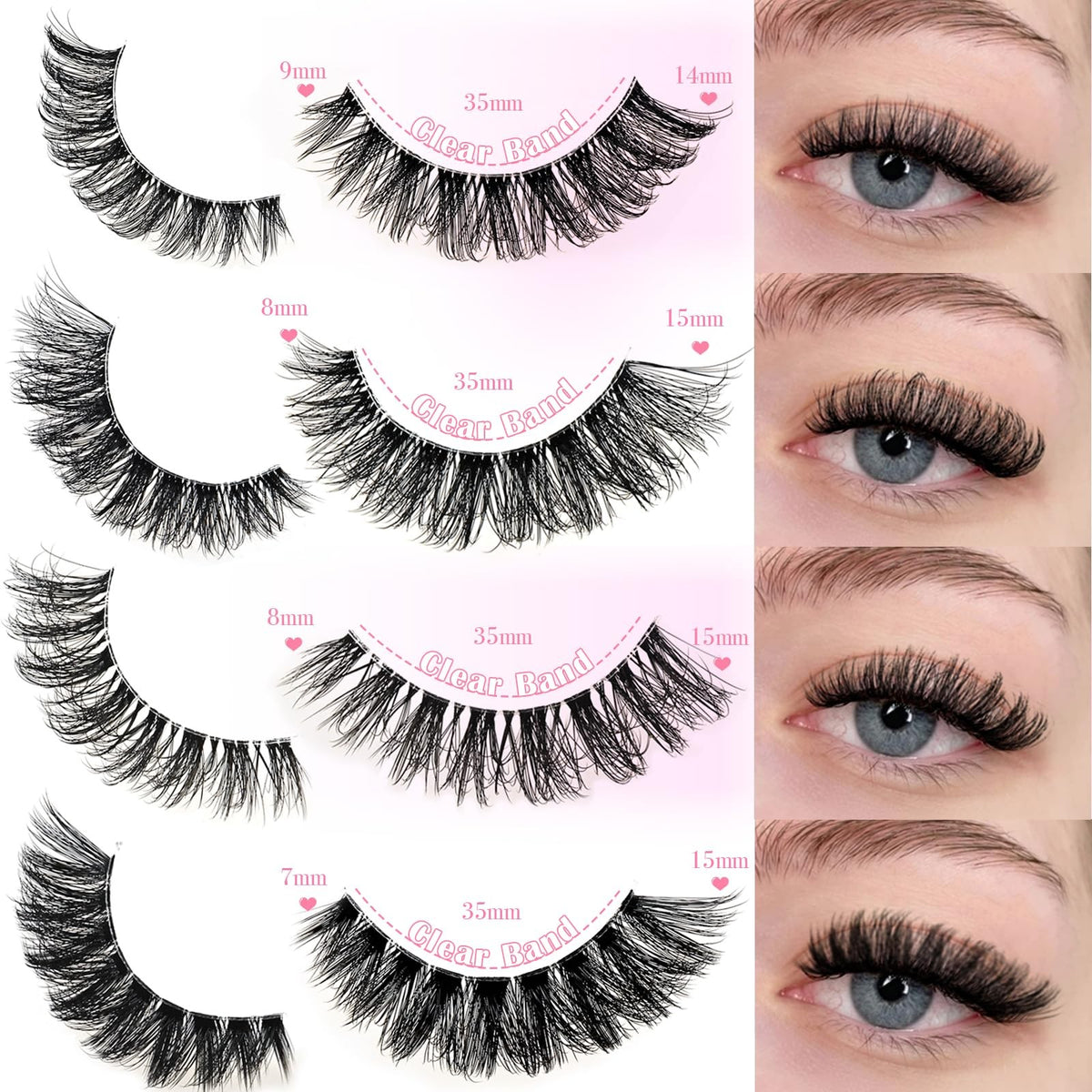 Wispy False Eyelashes 4 Styles, 20 Pairs - Natural Cat Eye Look
