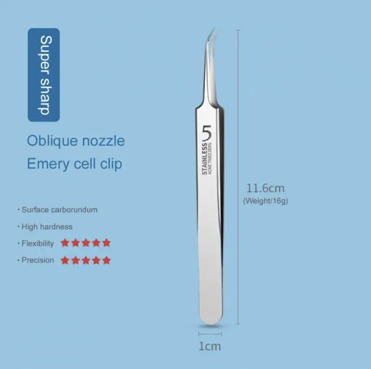 Blackhead Remover Tweezers 3-Piece Set for Acne Pimple Extraction - Stainless Steel