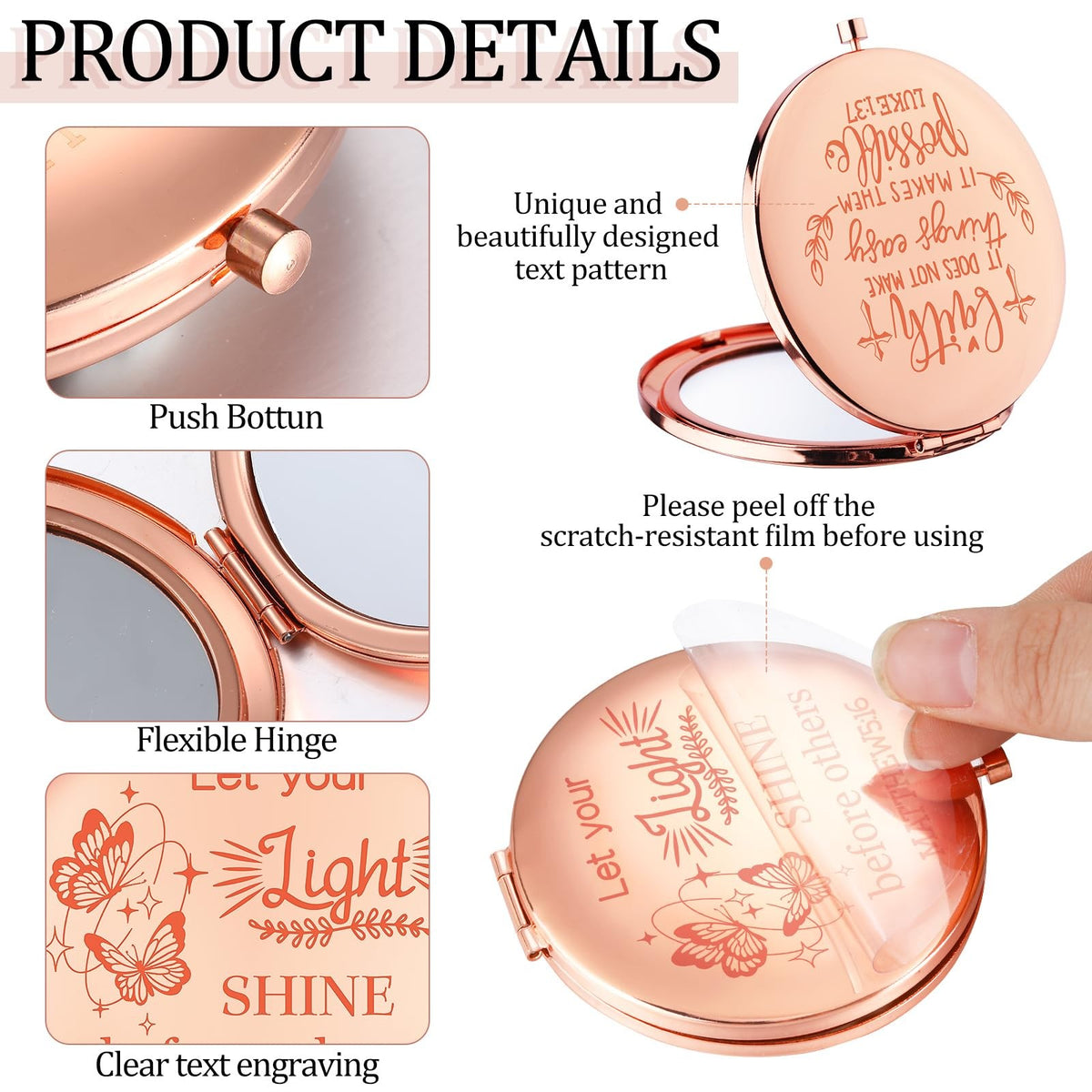 Easter Christian Gift Compact Mirrors - Set of 12 Inspirational Bible Verse Makeup Mirrors for Women