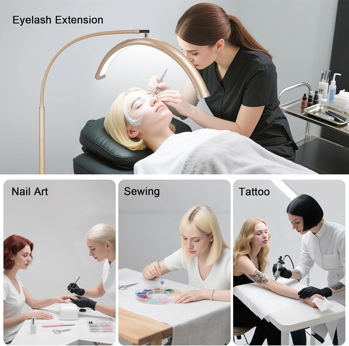 Dimmable LED Lash Light for Eyelash Extensions & Estheticians, Adjustable Floor Lamp with Gooseneck
