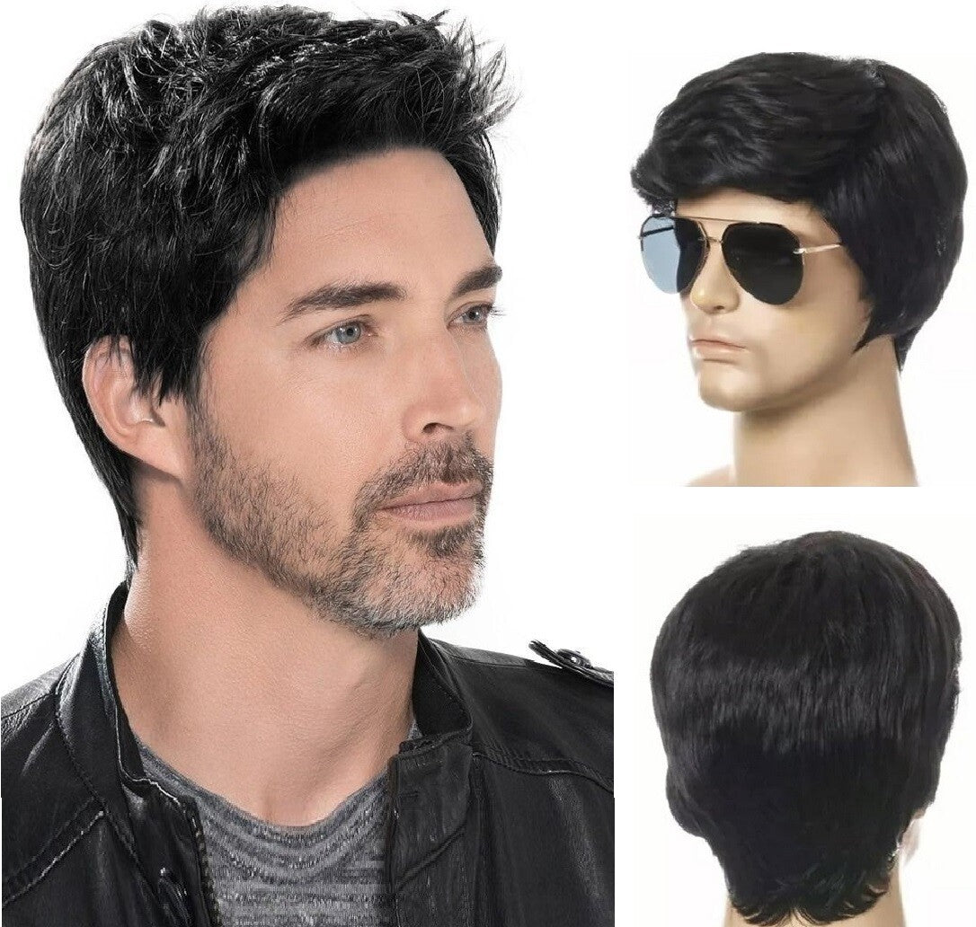 Men's Short Black Wavy Synthetic Wigs for Daily Wear - Natural Look