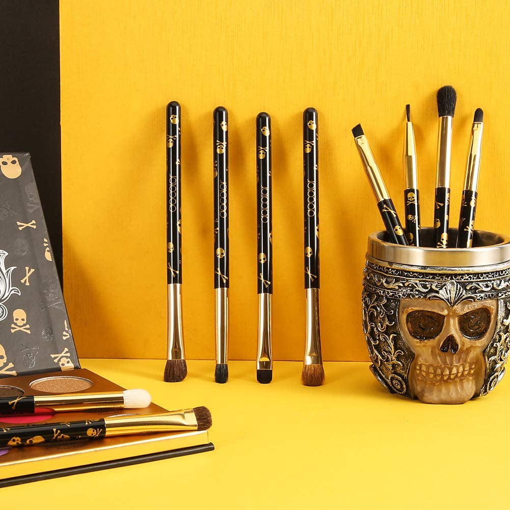 10Pcs Eye Makeup Brush Set with Skull Printed Handles for Eyeshadow & Eyeliner