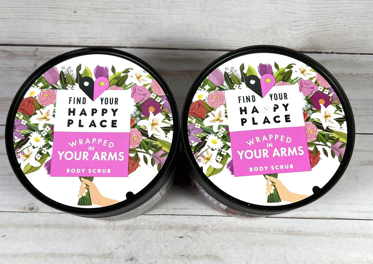 Find Your Happy Place Body Scrub Blush Rose Magnolia Wrapped in Arms