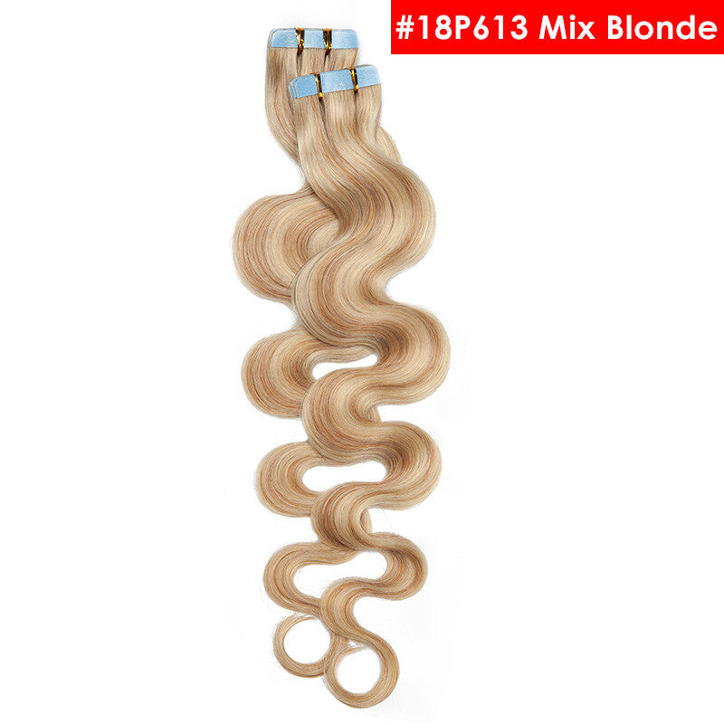 Full Head Thick Tape-In Human Hair Extensions - Remy Wavy Skin Weft