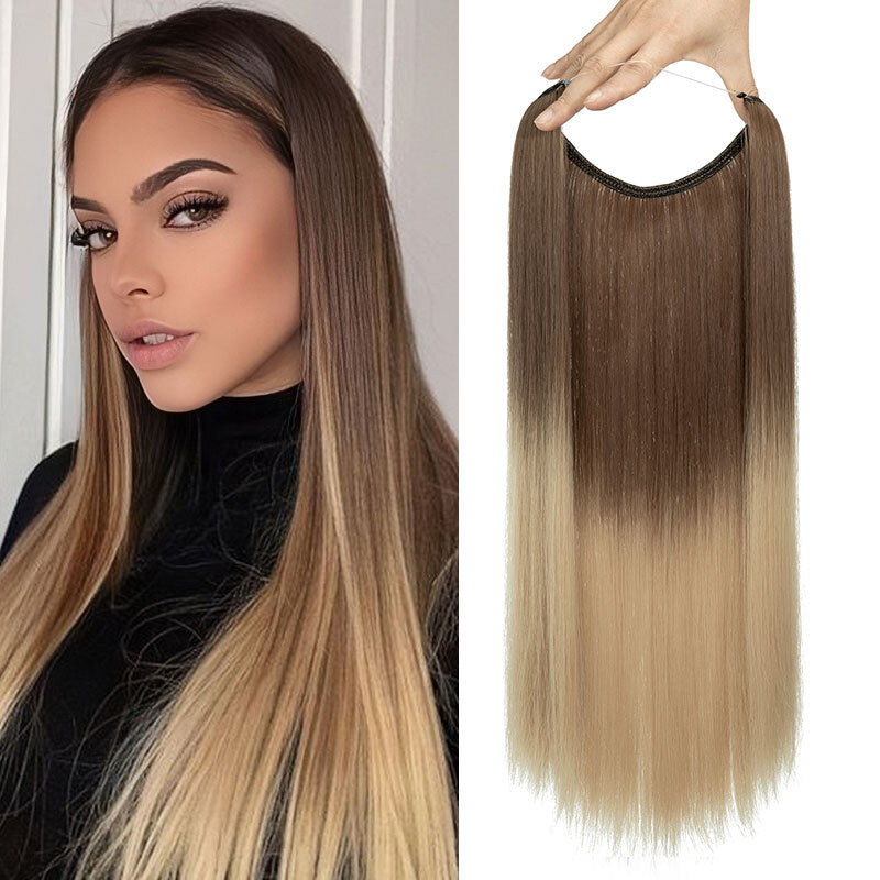 Invisible Wire Hair Extensions - Natural Synthetic Length & Body Wavy or Straight
