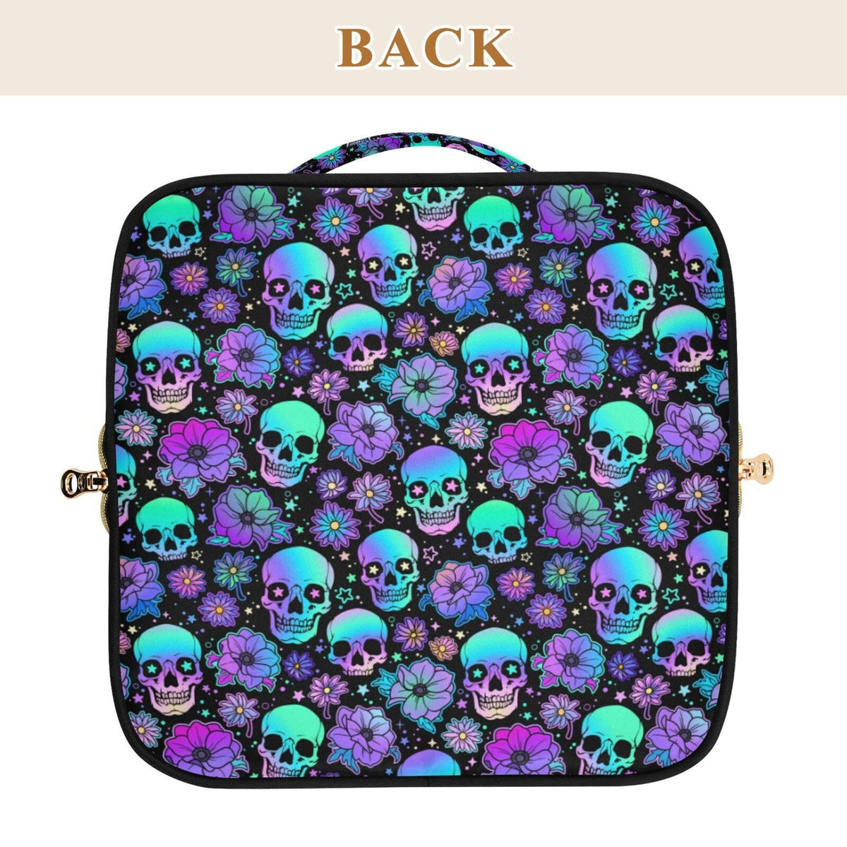 Large Capacity Travel Makeup Organizer Bag with Skulls Pattern