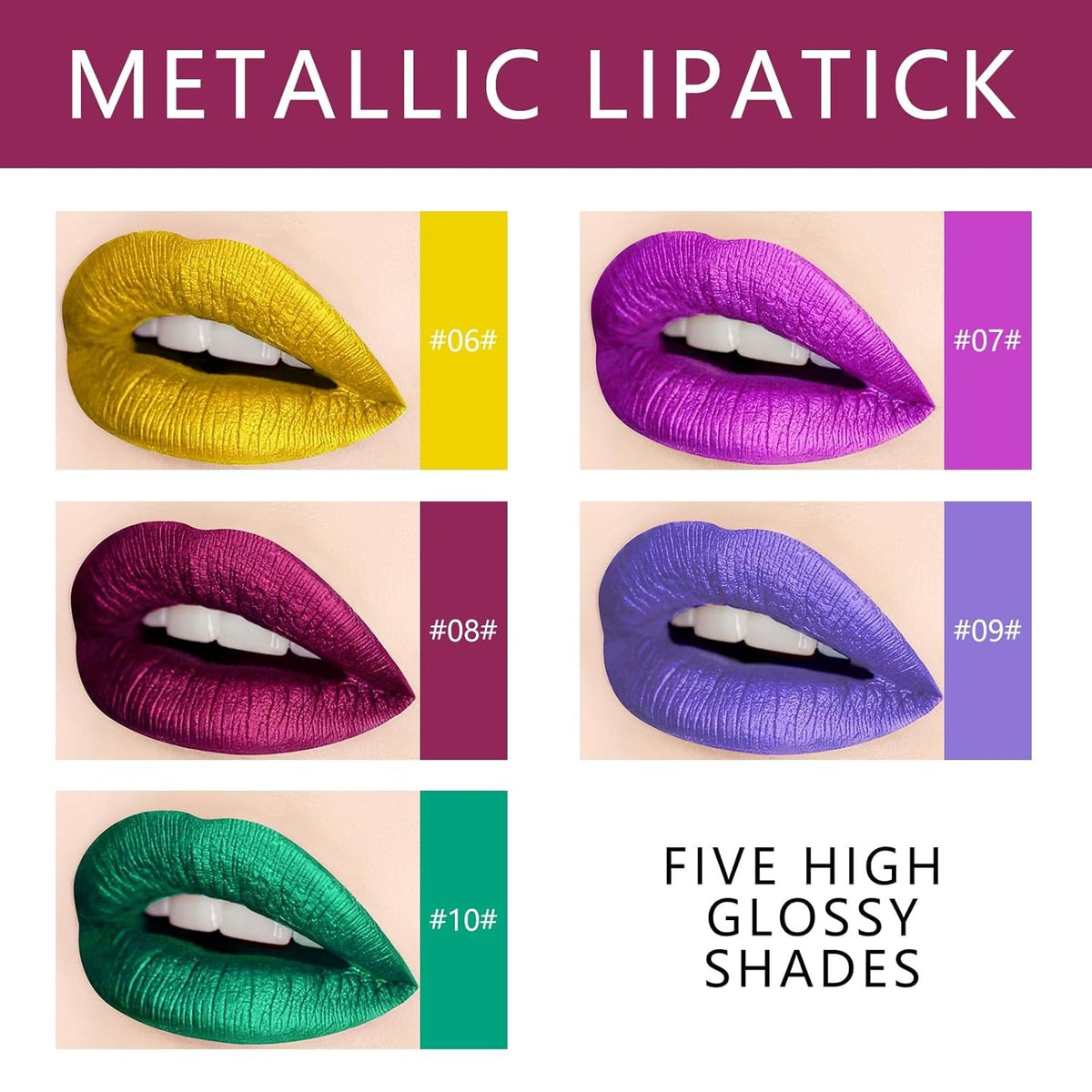 10 Colors Lipstick Set - Metallic & Matte Long-Wear Lip Cosmetics