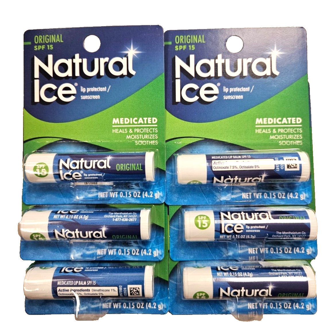 Mentholatum Lip Balm Natural Ice SPF 15 - 6 Tubes, Original Formula