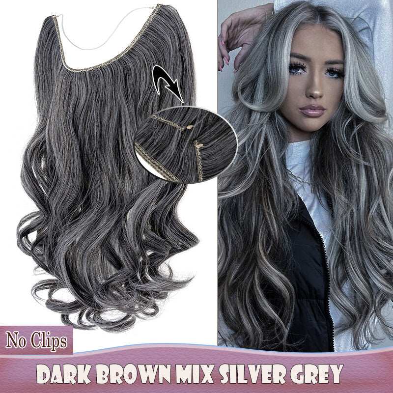 Invisible Wire Clip-In Hair Extensions with Clips & Replacement Wires - Natural & Wavy, 20/24 Inch