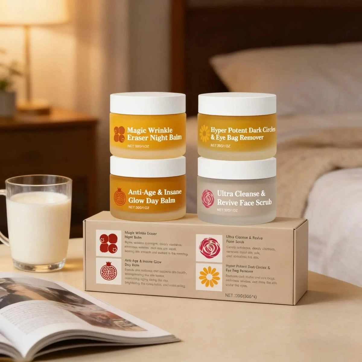 Mature Skin Face Balm Set with Exfoliator & Eye Cream for Women
