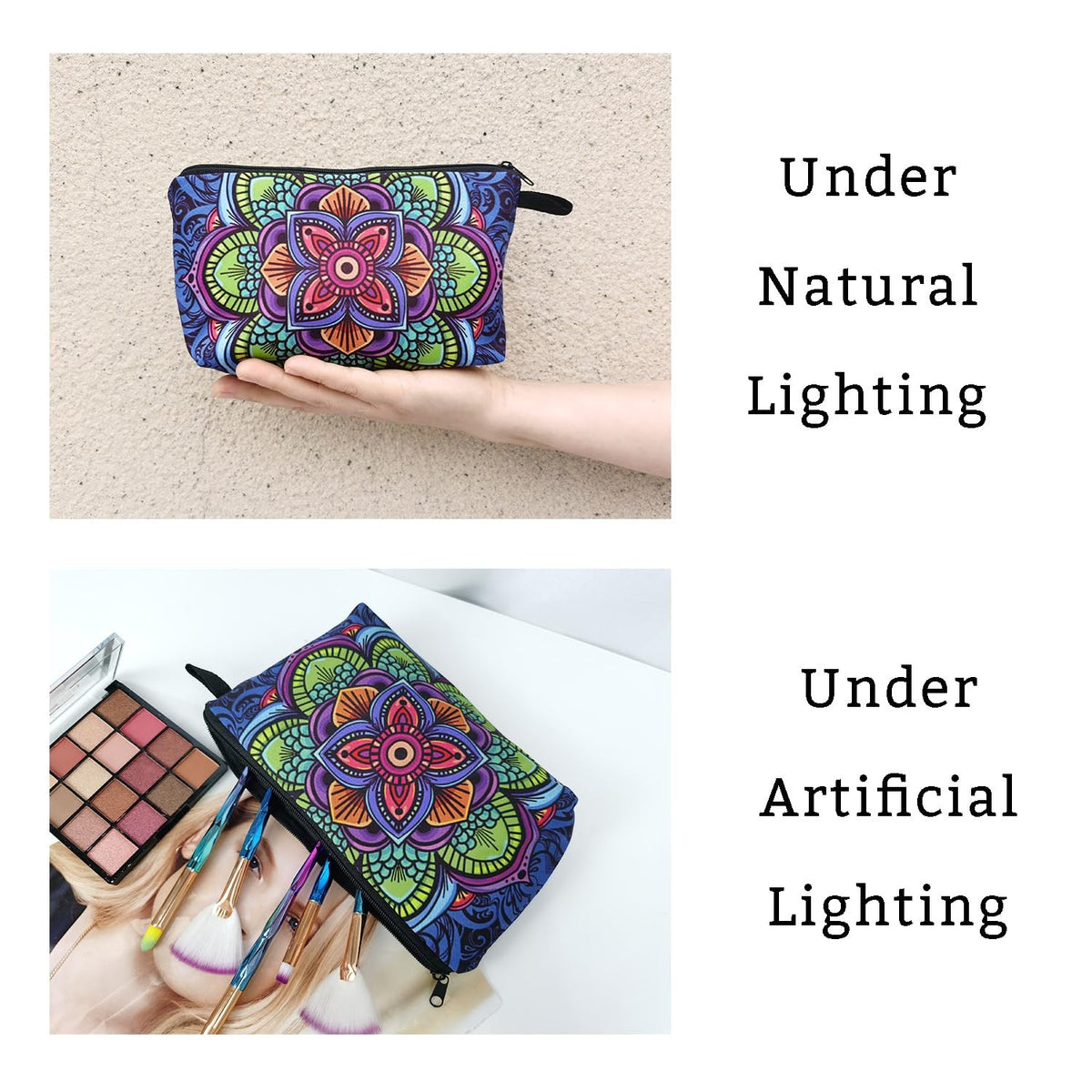 Mandala Flowers Cute Small Makeup Bag - Multicolor Travel Organizer