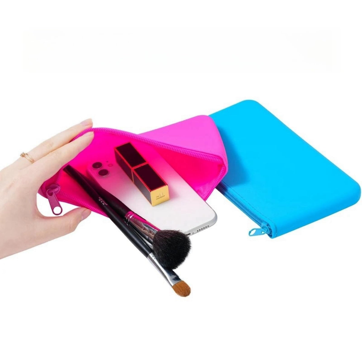 Silicone Makeup Toiletry Pouches 4 Pack Rainbow - Travel Cosmetic Bags