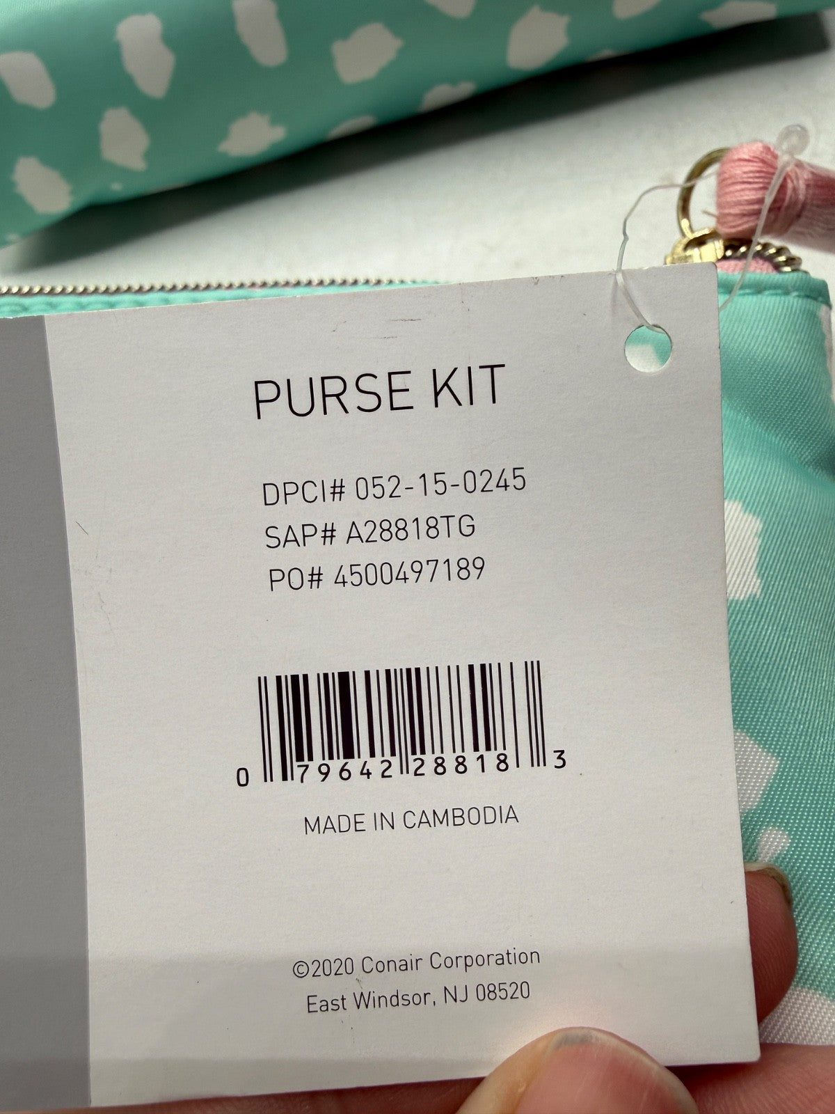 Conair Purse Kit Zippered Cosmetic Bags - Set of 3 Turquoise White Pink Dots