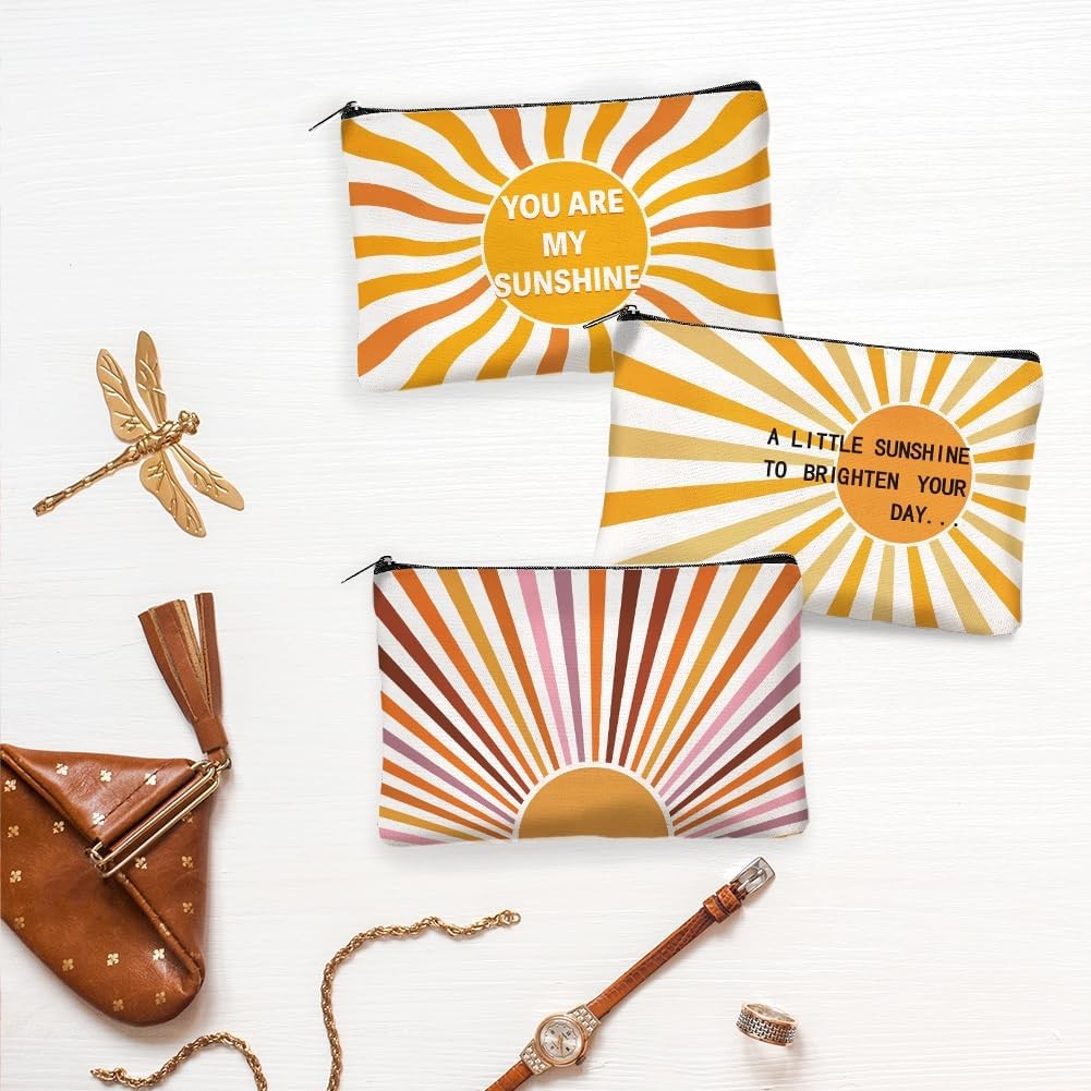 Sunshine Canvas Makeup Bags 4 Pack – Travel Cosmetic Pouches with Zipper, 9.06 x 5.9 inches