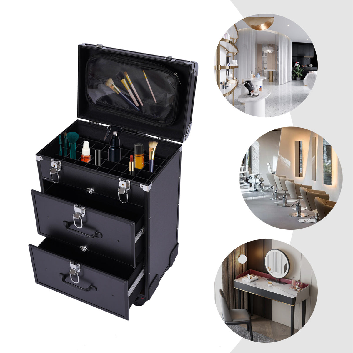 Rolling Makeup Case with Multi-Layer Storage Trolley for Cosmetics & Beauty Tools