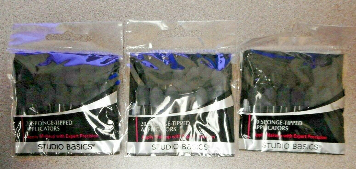 Set of 3 Packs of 20 Sponge-Tipped Applicators for Cosmetics & Makeup