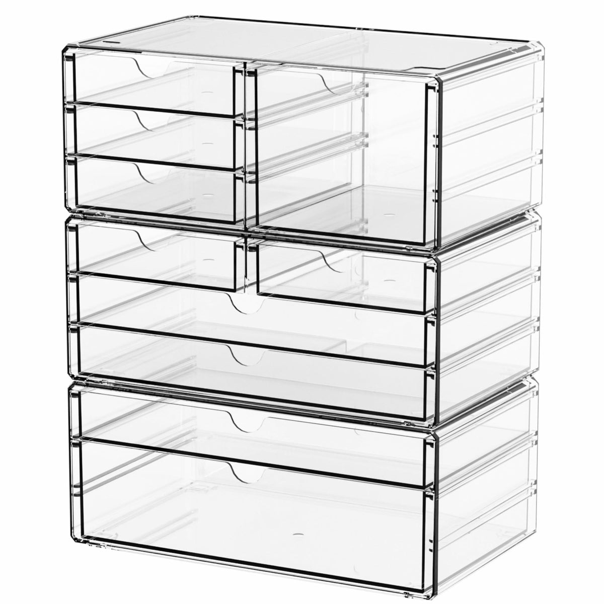 Stackable Clear Storage Drawers with 10 Compartments - Large Acrylic Organizer Set
