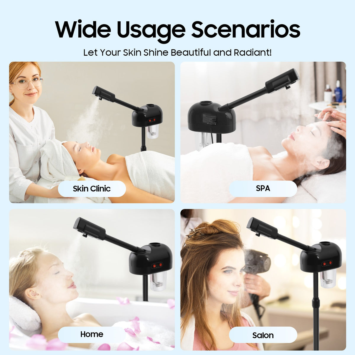 Black Pro 2 in 1 Facial Steamer Ozone Beauty Salon Spa Equipment Skin