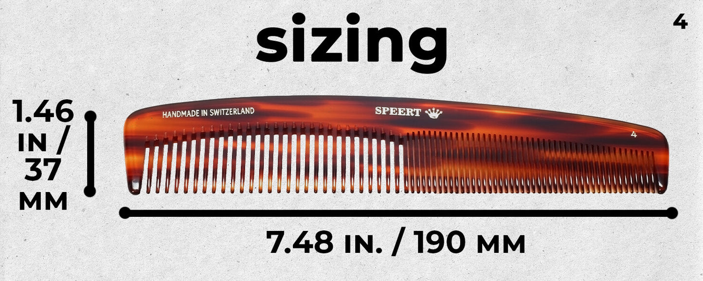 Handmade Swiss Tortoise Shell Comb 8 Inch Wide & Fine Tooth for Medium Hair