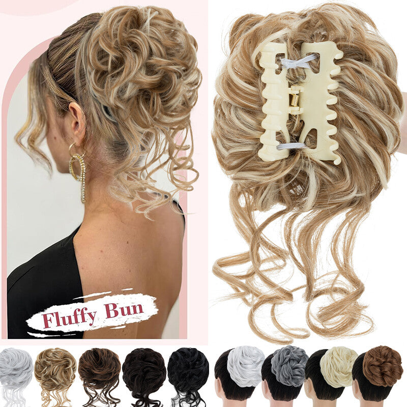 Natural Clip-On Messy Bun Hair Extension with Claw Clip - Blonde