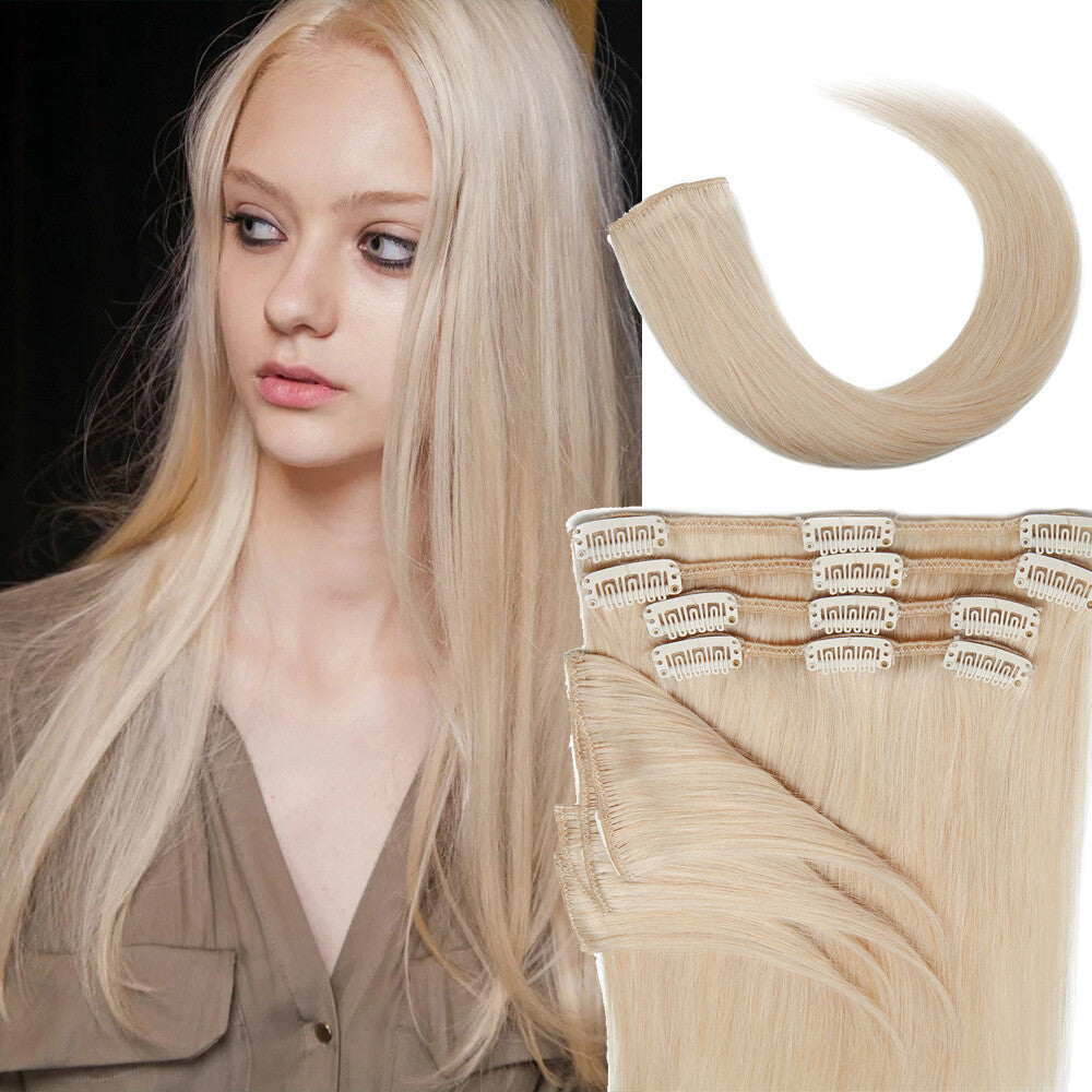 Remy Clip-In Hair Extensions - Full Head 8 Pieces Human Hair, 8-24 Inches