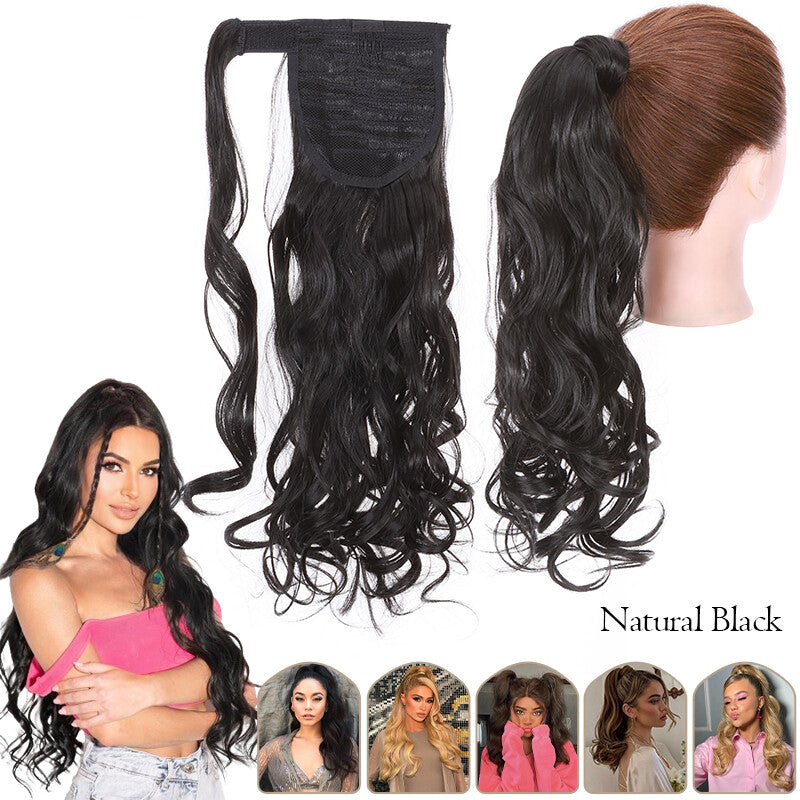 Mega Thick Wrap-On Ponytail Extensions - Natural Human Hair, Curly Wavy Straight