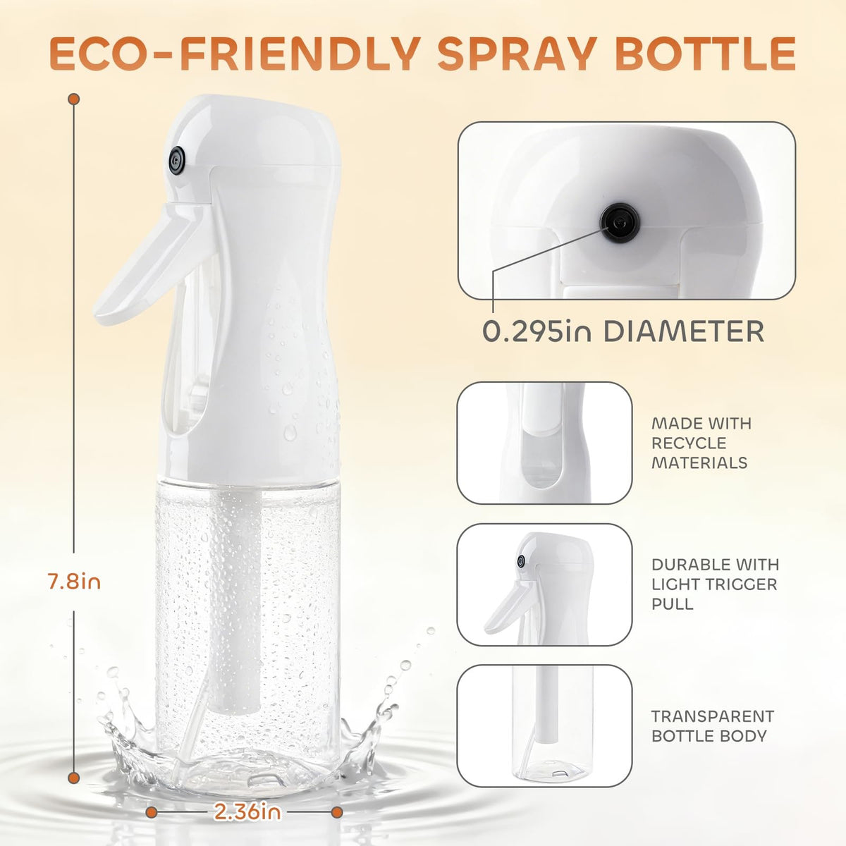 Refillable Water Spray Bottles Set of 2 - 6.8oz Fine Mist for Hair, Plants, Cleaning