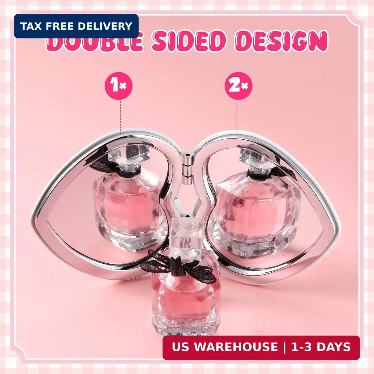 Pink Heart-Shaped Compact Mirror Set for Women & Girls - Cute Aesthetic, Portable Makeup Mirrors, 3 Pack