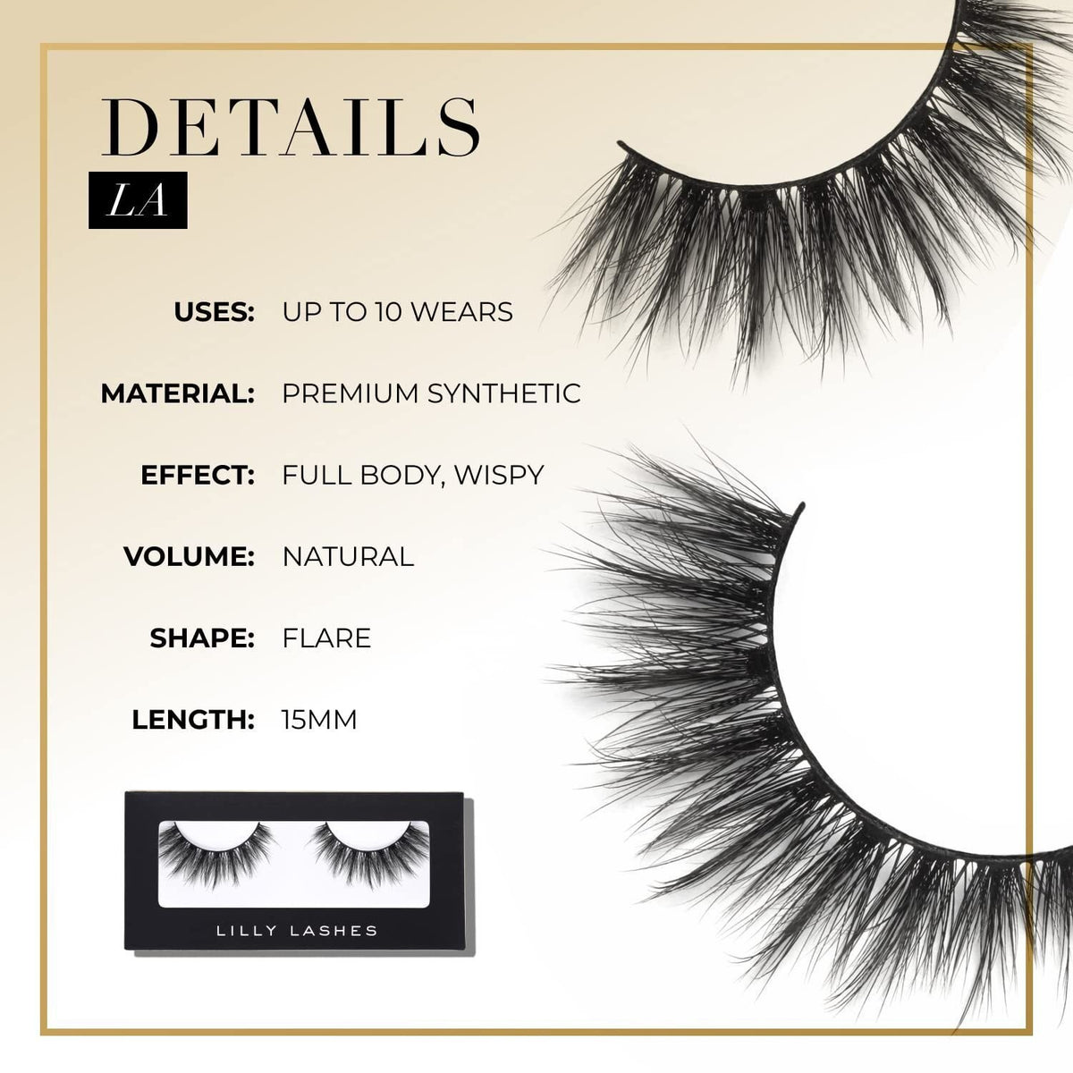 False Eyelashes Synthetic Full Wispy Natural Look 15mm Reusable LA