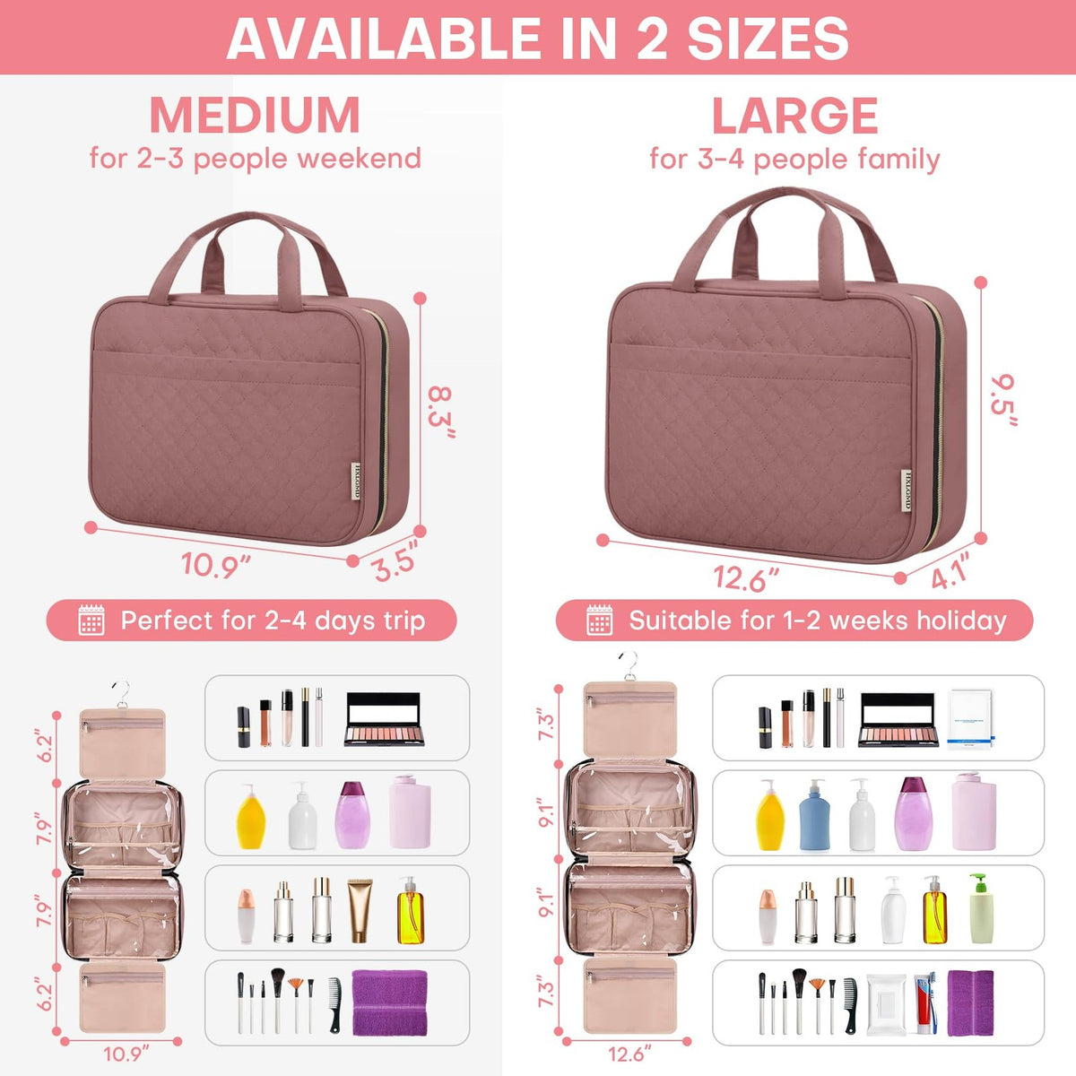 Women’s Travel Toiletry Bag with Hanging Hook Water-Resistant Makeup Organizer