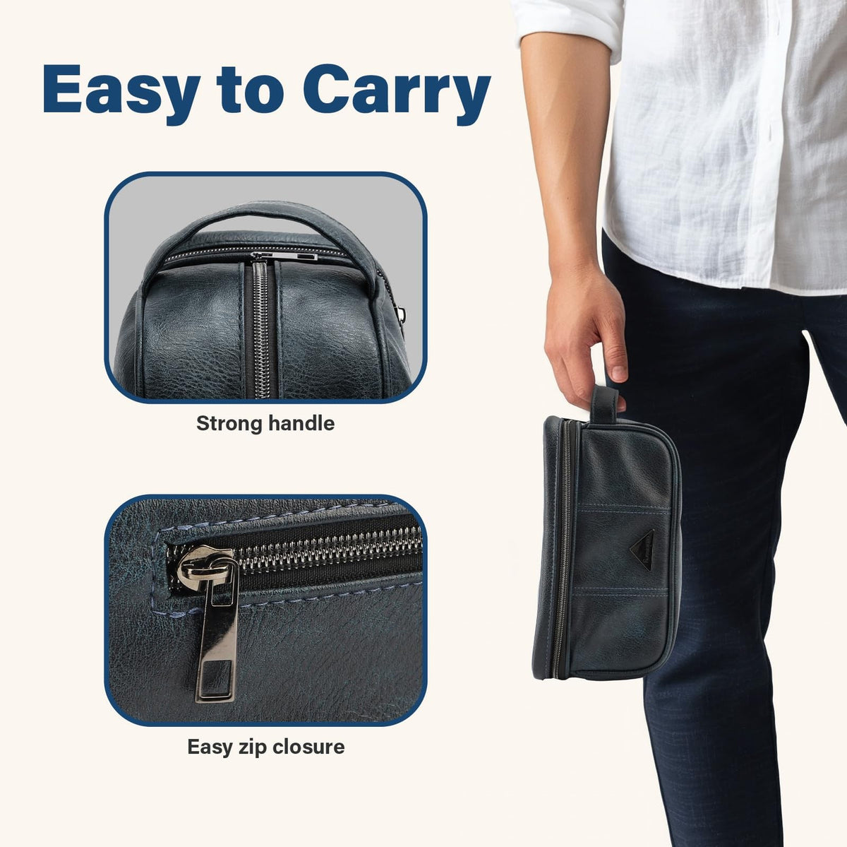 Water-Resistant Leather Travel Toiletry Bag for Men – Dopp Kit Organizer