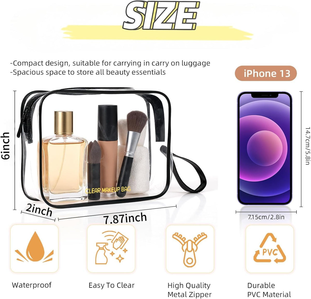 Clear Makeup Bag Set - 2 Pack TSA Approved Toiletry Bags for Travel & Daily Use