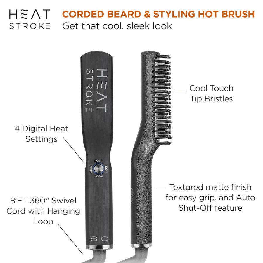Heat Stroke Beard & Hair Styling Hot Brush - Adjustable Temperature, Cool Tip