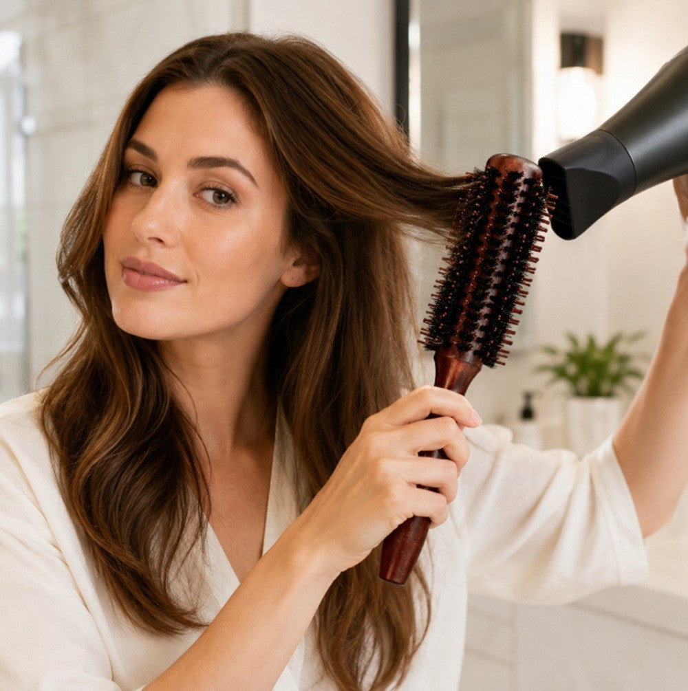 2.2-Inch Round Bristle Hair Brush with Wooden Handle for Blowouts & Styling
