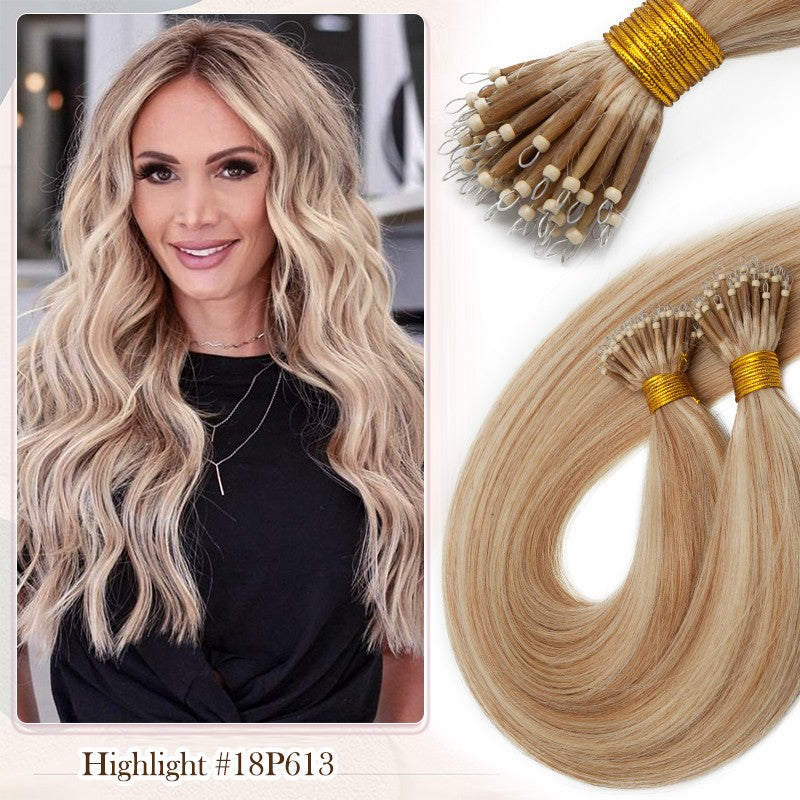 Nano Beads Hair Extensions 100% Remy Human Hair Balayage Ombre Blonde