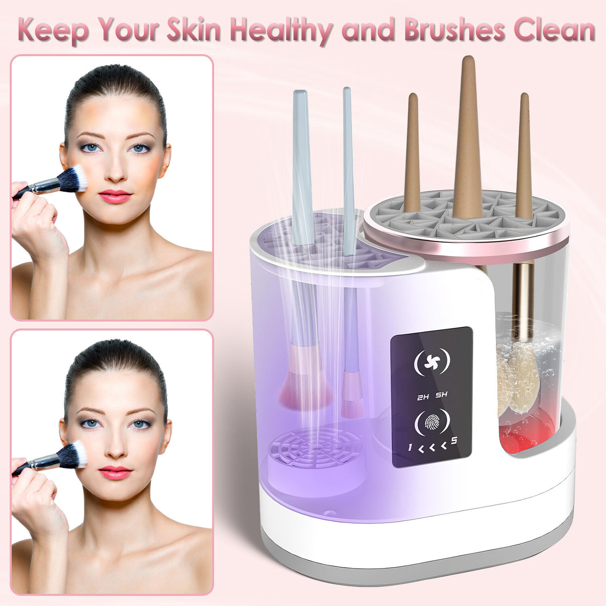 Electric Makeup Brush Cleaner and Dryer with UV Disinfection - 4 in 1