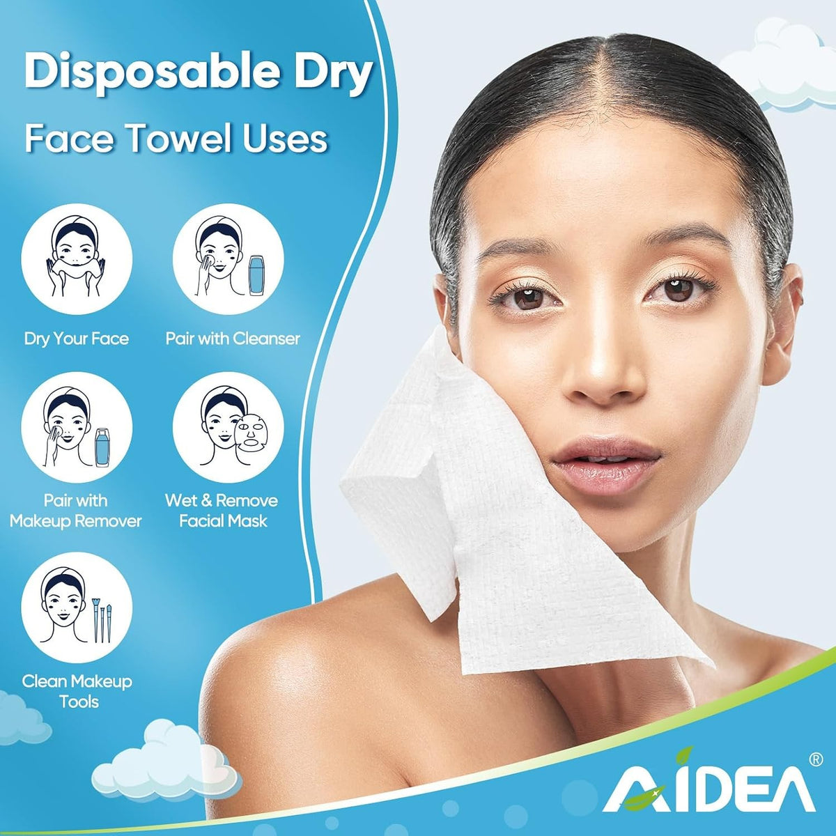 Disposable Face Towels for Sensitive Skin - 7.87 Inch, 2 Pack, 100 Count