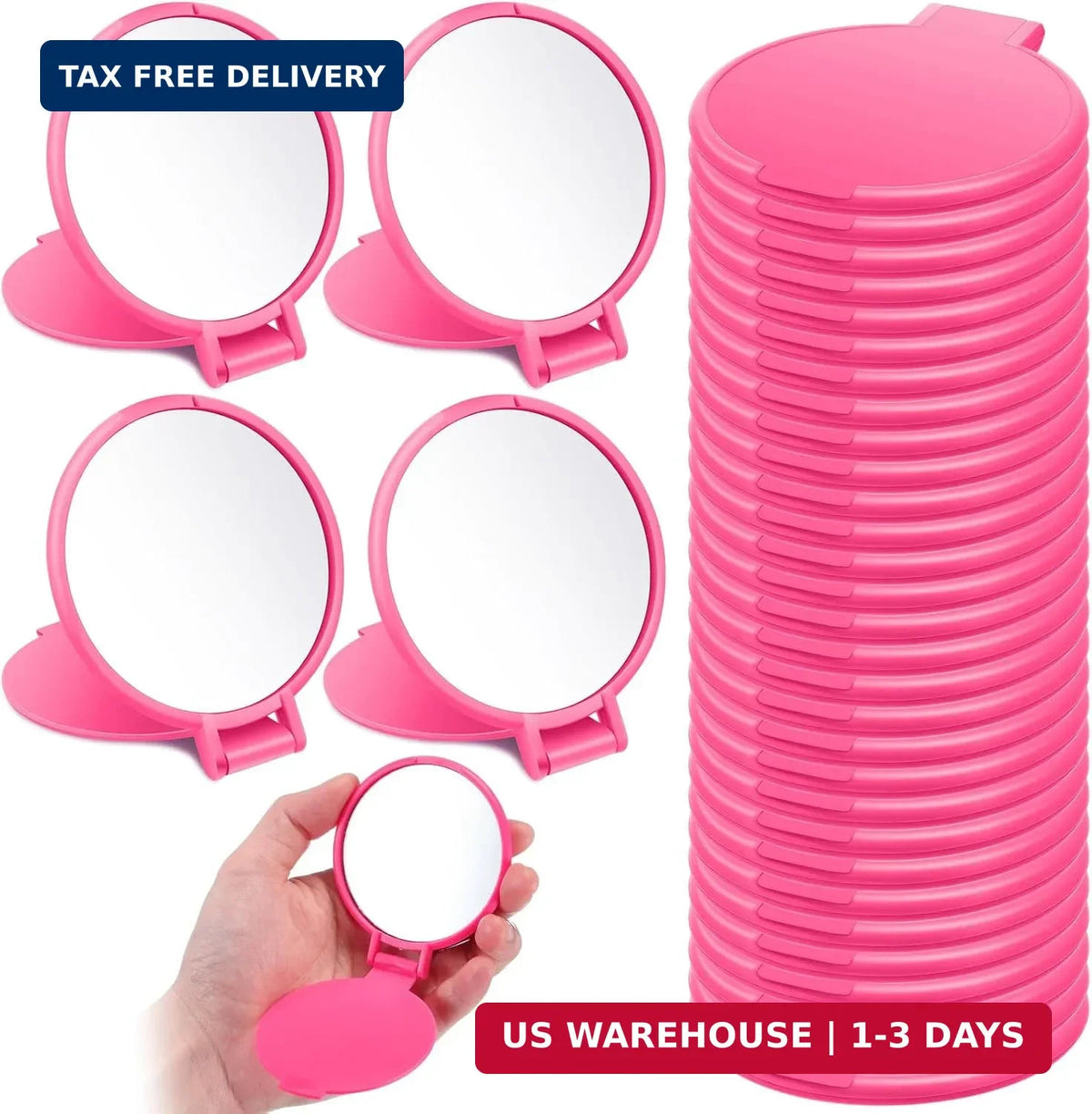 Mini Rose Red Compact Mirror Set - Small Portable Folding Makeup Mirrors for Women