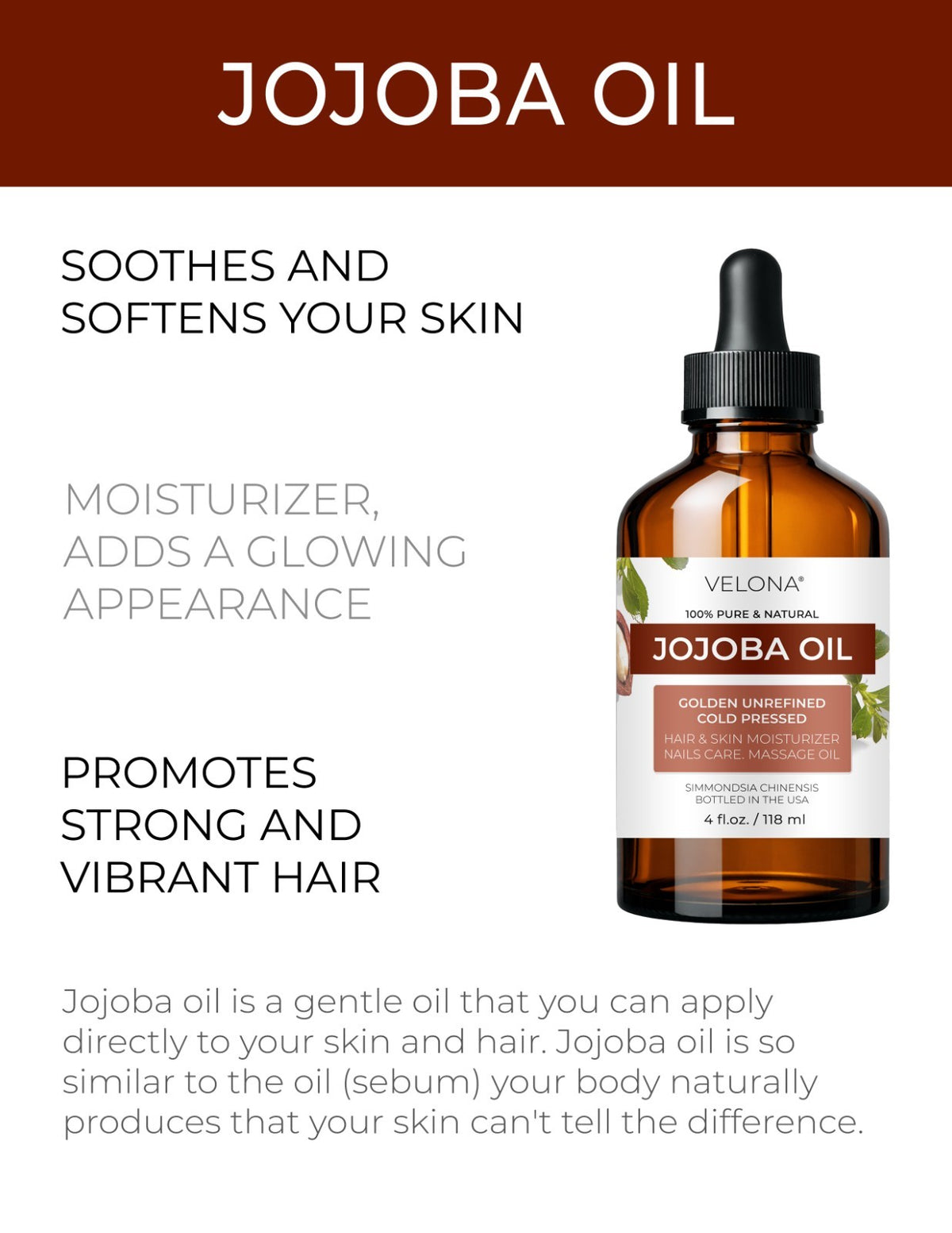 Pure Jojoba Oil - Natural Cold Pressed Moisturizer & Hair Treatment